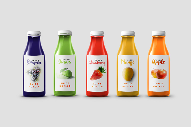 Realistic Glass Juice Bottles Mockup