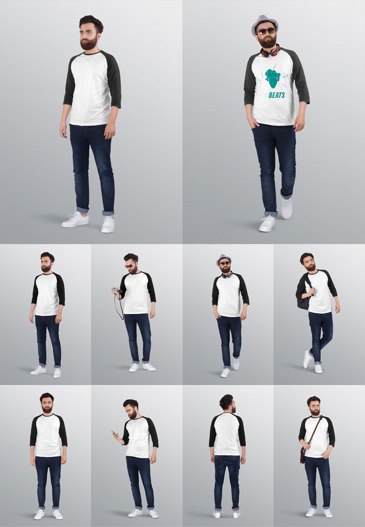 Men's Raglan T-Shirt Mockup - Set of 8 - Find the Perfect ...