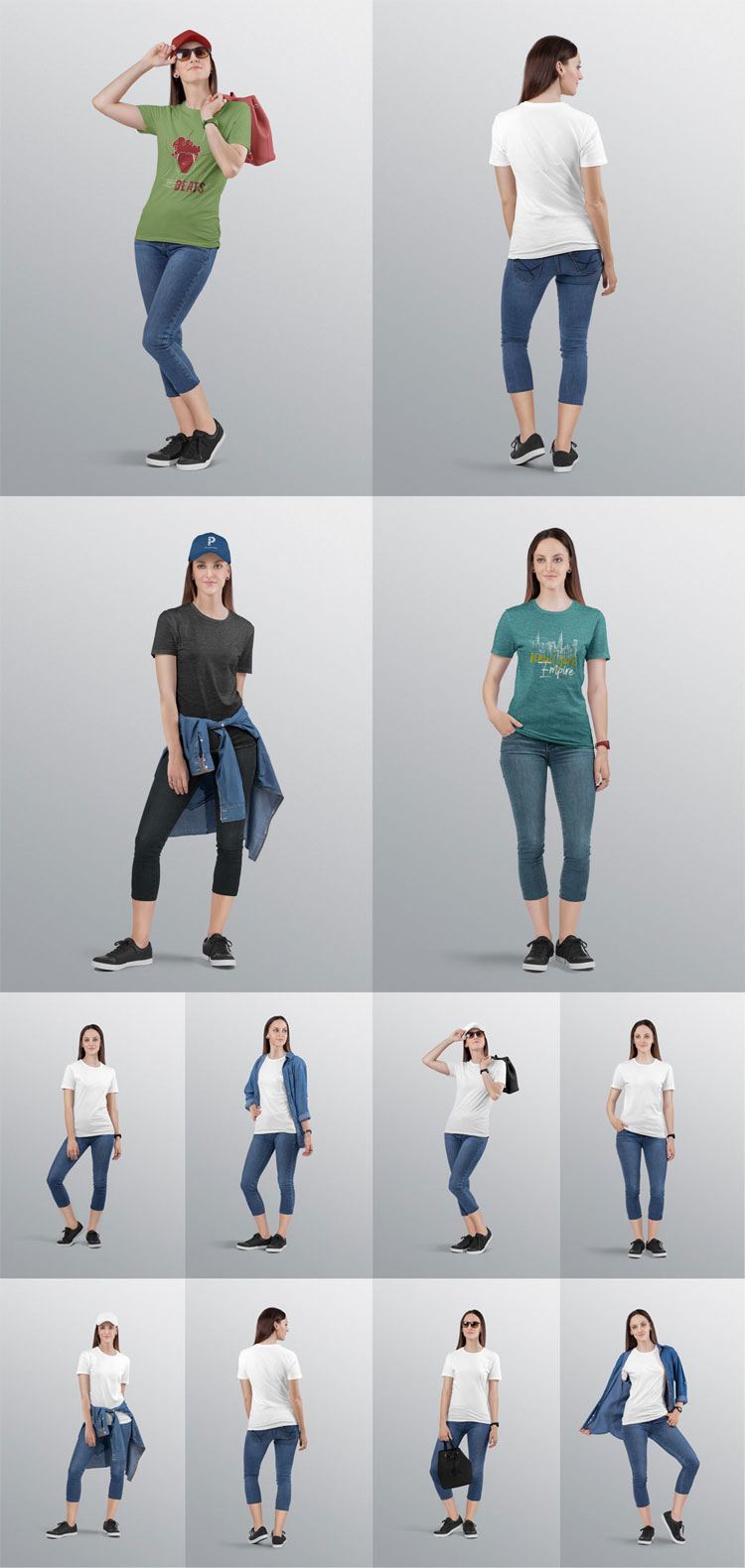 Download Women's Crew Neck T-Shirt Mockup - Set of 8 - Find the ...