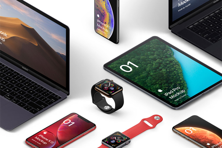 Apple 46 Devices Isometric Mockup PSD 2019