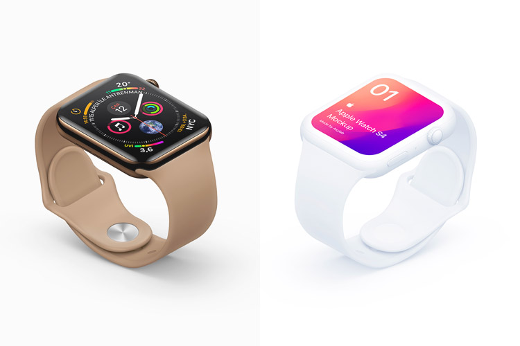 12 Apple Watch S4 2018 & iPhone XS Isometric Mockups for Photoshop