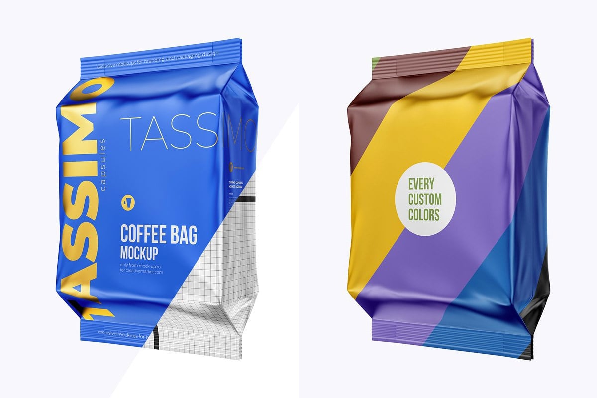 Coffee Bag Mockup | Realistic Tassimo Capsule Bag Mockup