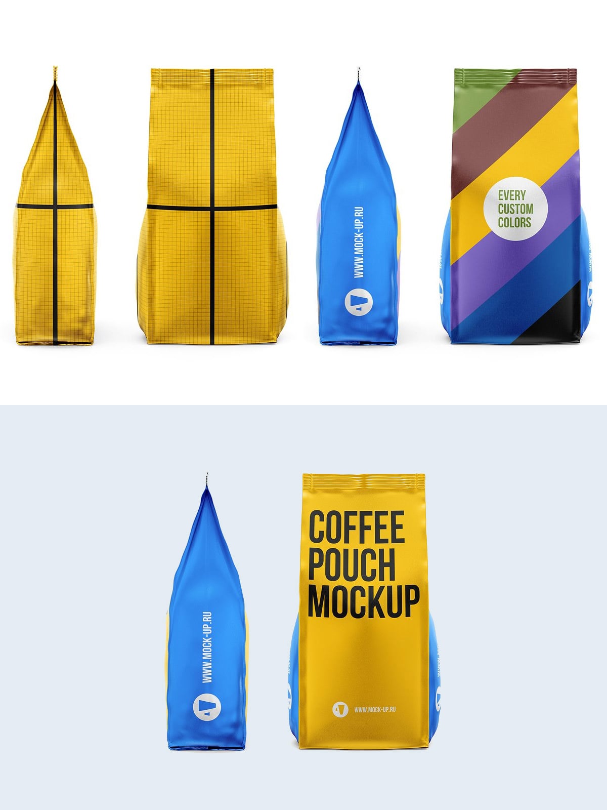 Coffee Pouch Mockup Front and side views