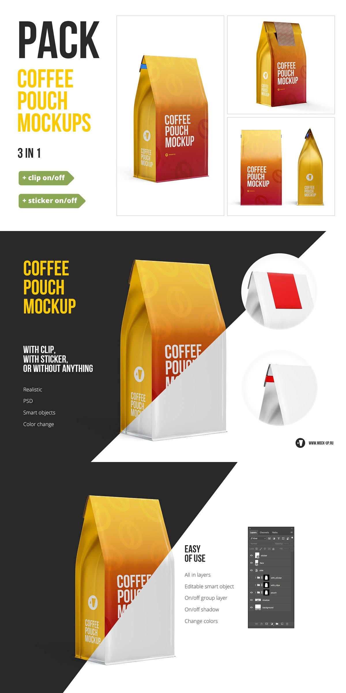 Coffee Pouch Mockup 3 in 1 Pack