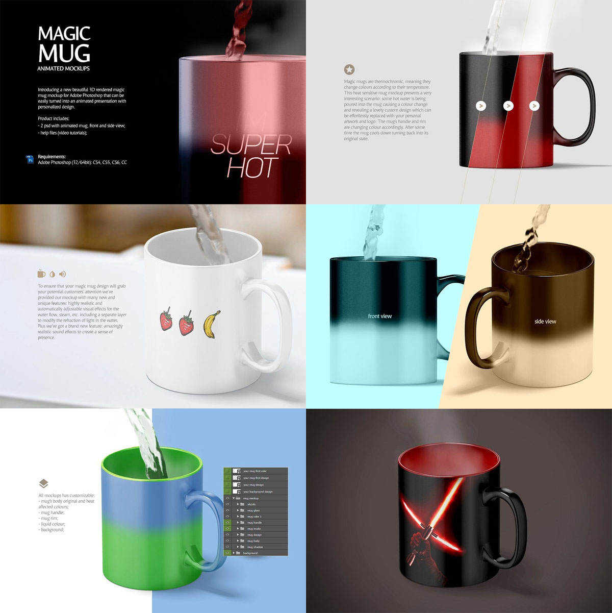 Premium PSD  Free psd mockup two colorful cups with different