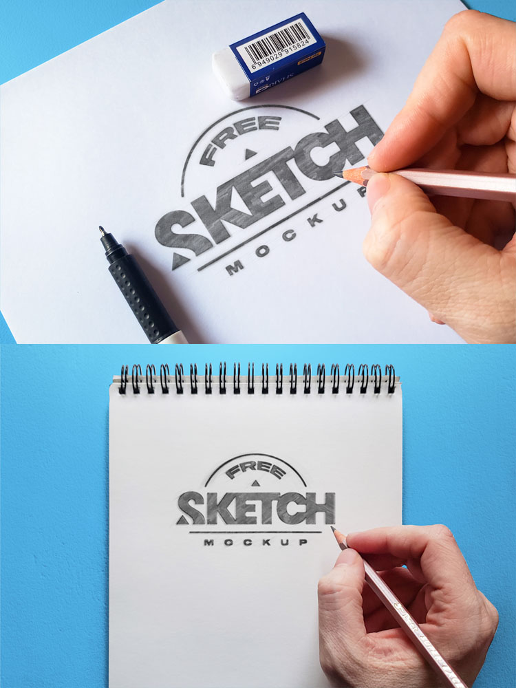 Free Realistic Sketch Drawing Mockup Set - Mockups Freebies