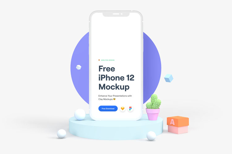 Download Free Iphone 12 Clay Mockup Sketch Figma Mockups Freebies