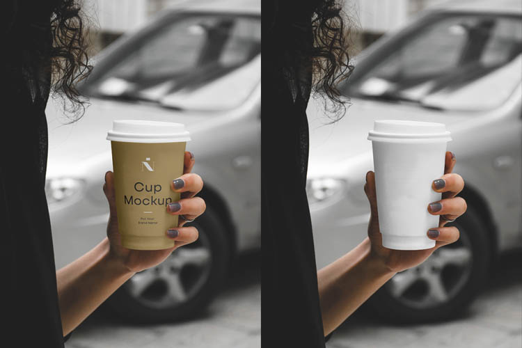Woman Holding Cafe Cup Mockup - Free PSD