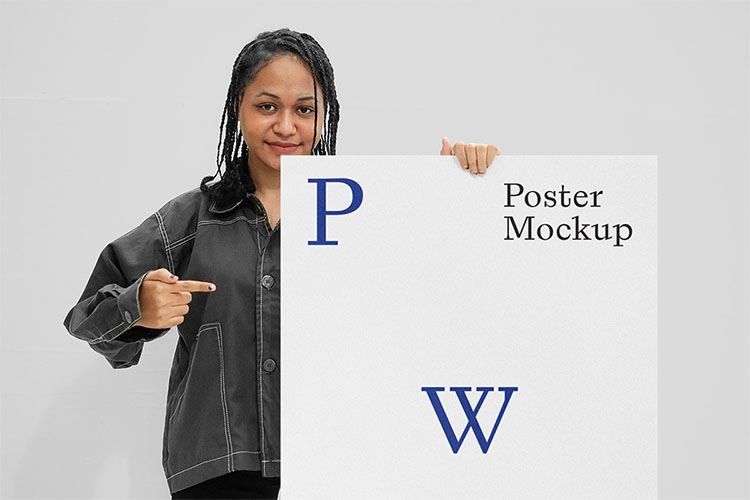Free Women Holding Poster PSD Mockup