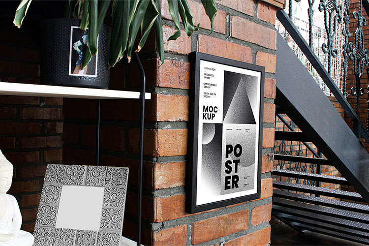 Poster Hanging on Wall Free PSD Mockup