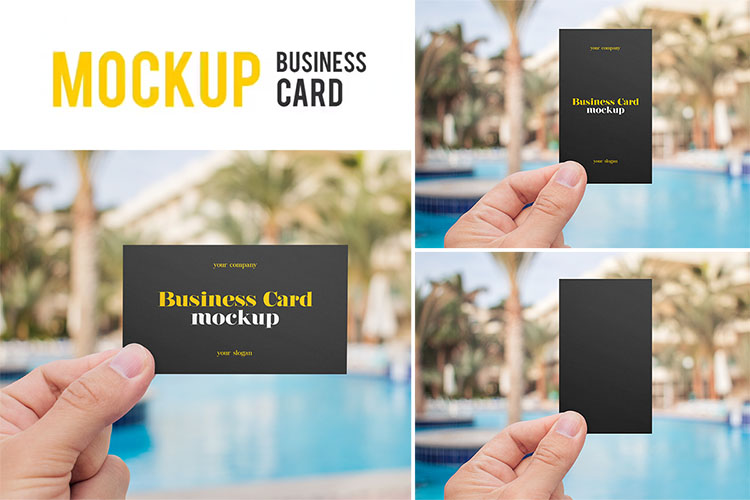 Free Hand Holding Business Card Mockup Set