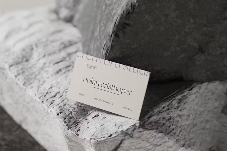 Free Business Card Mockup on Concrete Stone
